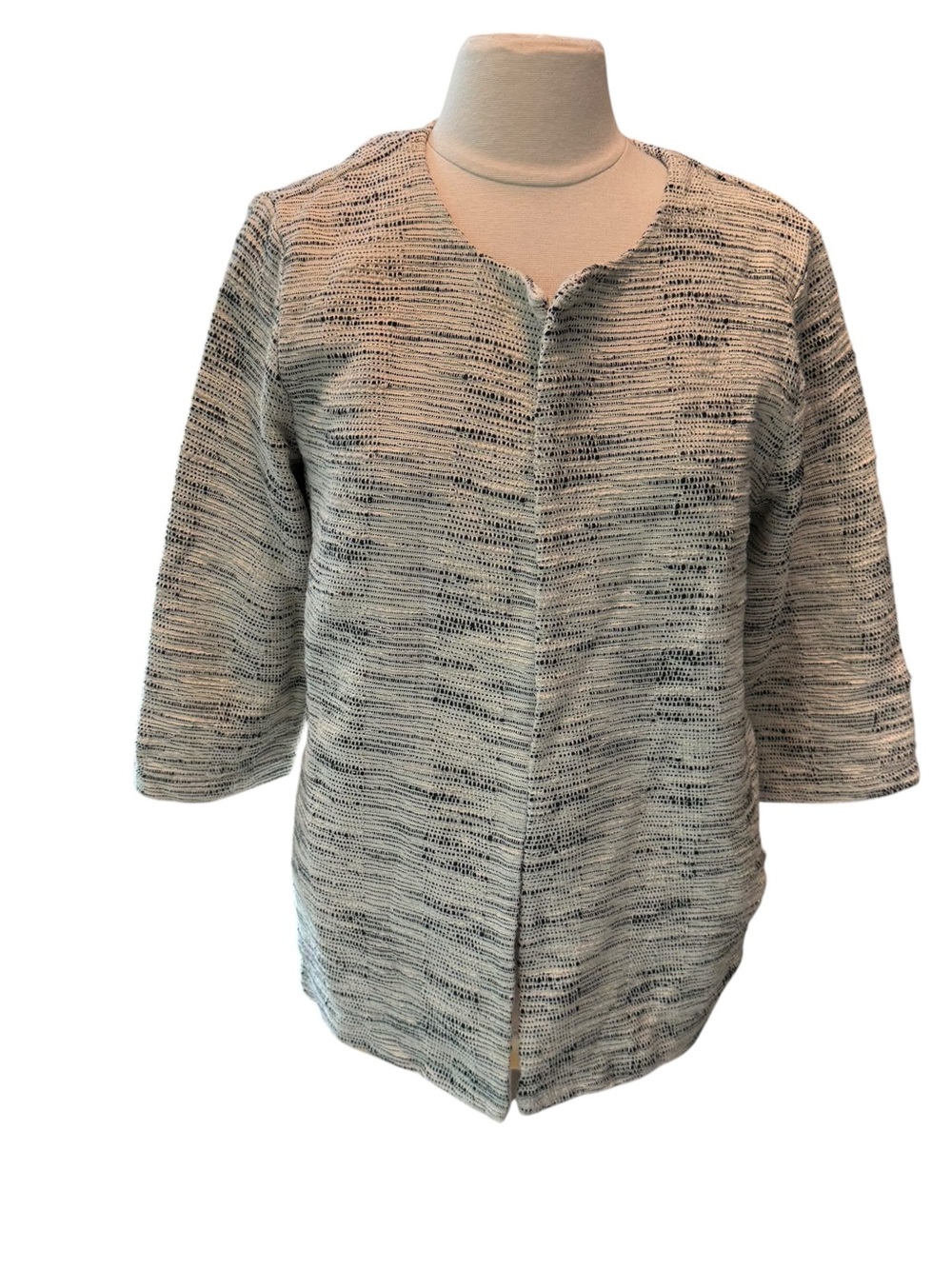 Eileen Fisher Handloomed Cotton Furrows Jacket Blazer Natural Large 3/4 Sleeve